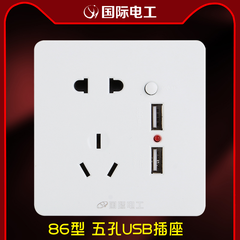 International Electrics USB Five Holes Socket Double Usb Mobile Phone Charging Socket 86 Type Concealed White Hand Rack