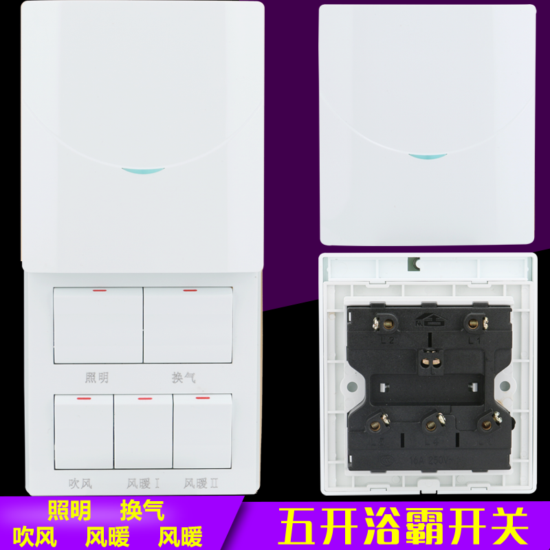 Five-open bath Bath Switch Panel Five All-in-one Switch 86 Type Concealed Bathroom Slide Cover Switch Universal Lamp Warm 16A