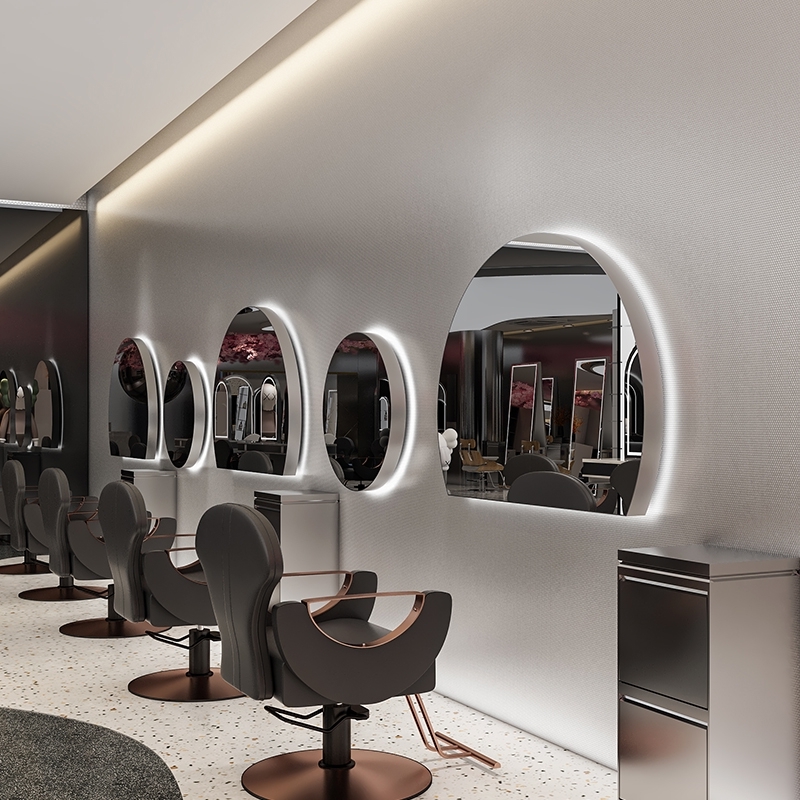 Hair salon perm dyeing hair cut mirror round net red barber shop mirror table hair salon special wall with lamp wall hanging semicircle