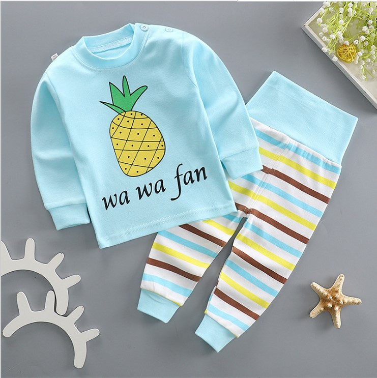 Thu childrens bộ đồ lót cotton mùa thu quần áo em bé quần áo nam và nữ màu bông mùa thu đồ ngủ quần bé mùa đông.