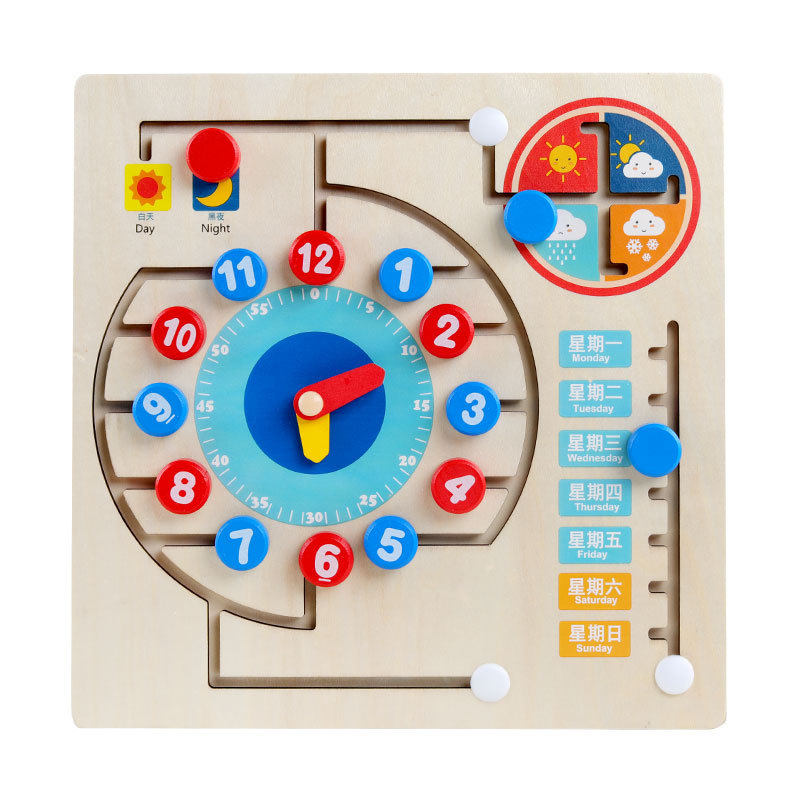 Kindergarten children's daily life common sense cognitive board recognizes clock time weather calendar week early education toys