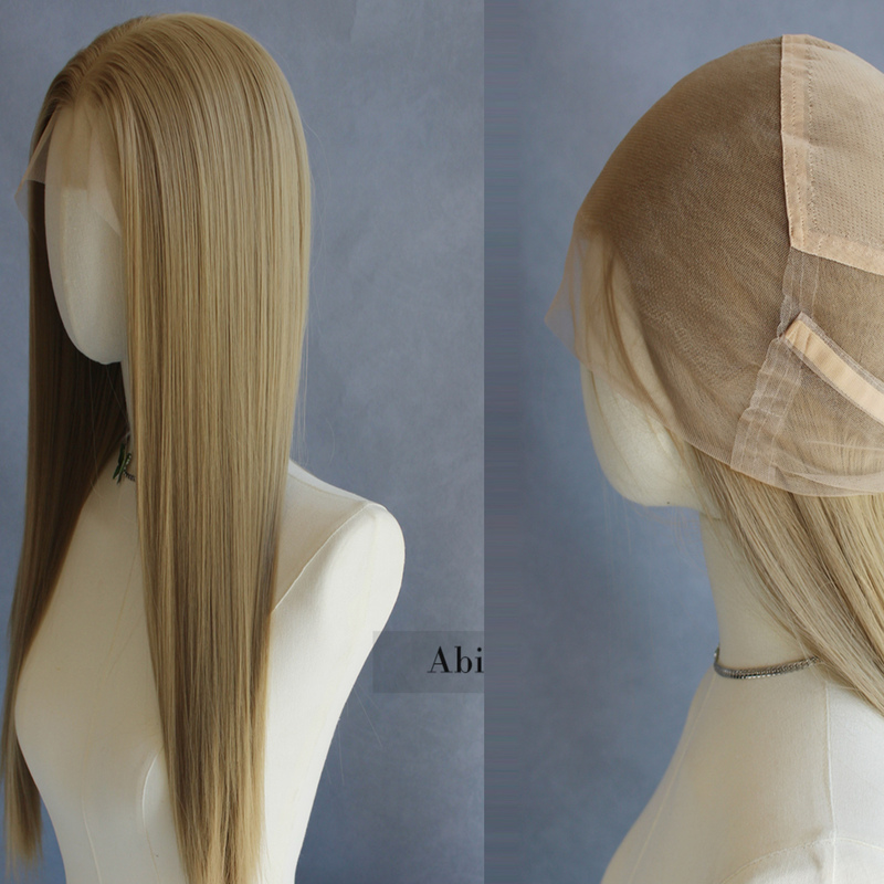 Full Lace Wig, Hand-Crocheted, with Arbitrary Parting, Matte High-Temperature Fiber Headgear, Deep Blonde Straight Hair, Curly Hair, Trendy Color