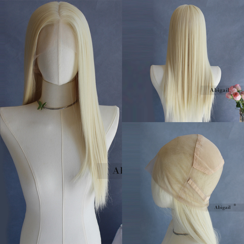 Light Gold Platinum Full Lace Hand-Woven Wig Cosplay Wig Straight Hair Curly Hair High-End Synthetic Fiber Headgear for Women with Free Parting