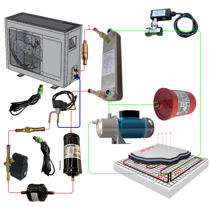 18000Btu Household R410A Air Conditioner Modified to a Heat Pump Water Heater for Floor Heating, Complete Set of Spare Parts