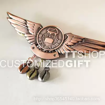 McDonald's coffee beans Boutique wings retro copper badge medals medals brooch with gift box support customization