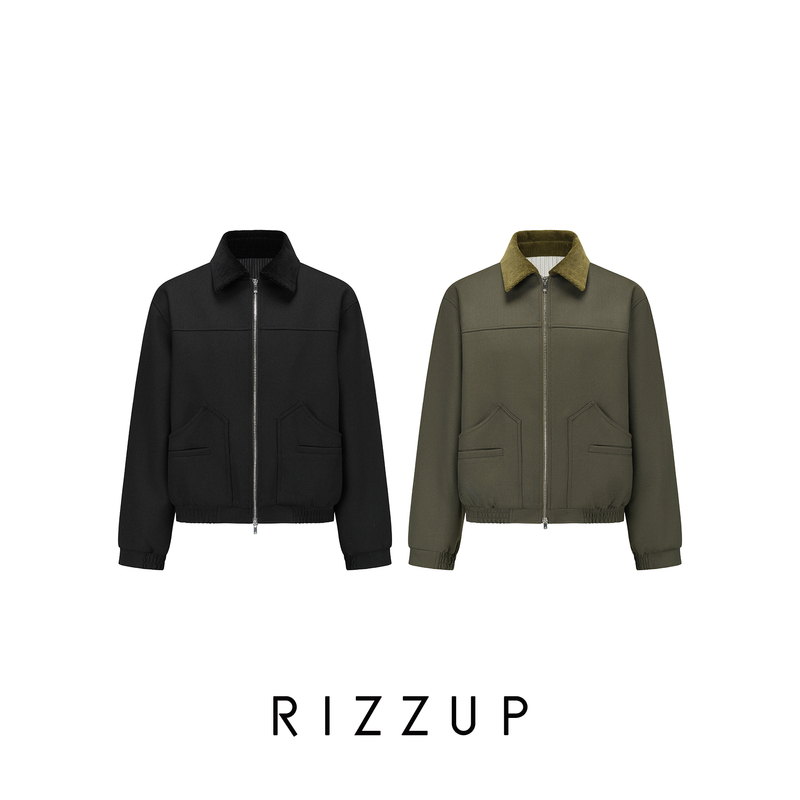 Rizzup Japanese Nikke Wool Blend Harrington Corduroy Lapel Patchwork Jacket