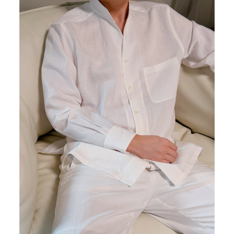 Rizzup Stand-Up Collar Design, 40-Count Rain Dew Linen Blend Linen Shirt, Old Money Style, Quiet Luxury Style, Machine Washable