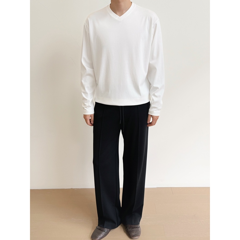 Rizzup｜Small-Batch Mulberry Silk Blend with Xinjiang Long-Staple Cotton V-Neck Round-Neck Long-Sleeve Tee Base Layer