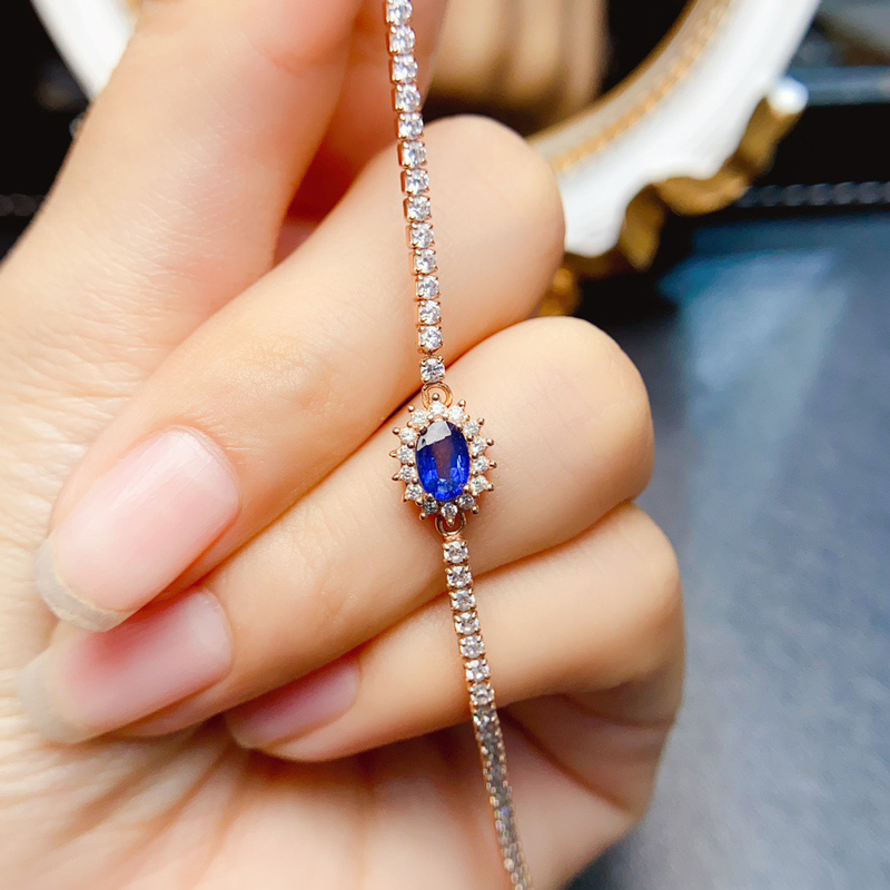 [Earth University Jewelry] Natural Sapphire Bracelet with S925 Silver Inlay, Light Luxury, Fashionable, Versatile, High-End, Elegant, 4*6