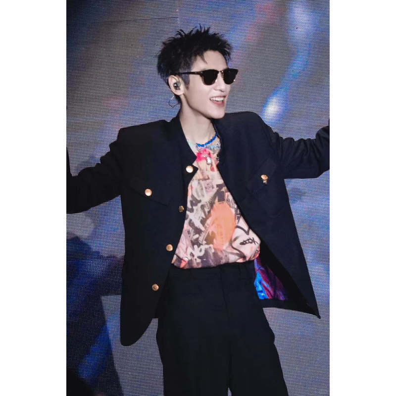 Luo Yunxi Star's Same Style Men's Black Metal Button Stand Collar New Chinoiserie Jacket Classy Shoulder Pad Suit