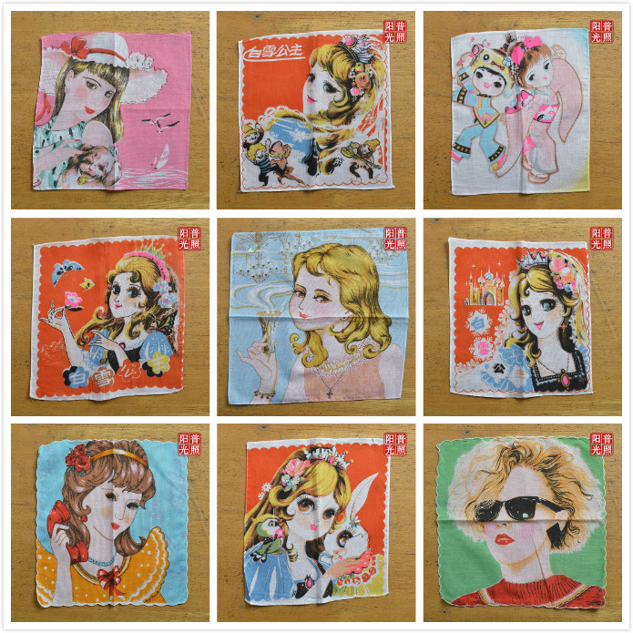 80's 90's old handkerchief figure pattern cotton handkerchief collection