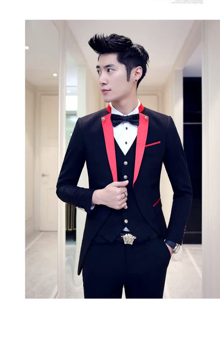 Mới tuxedo hộp đêm váy cưới phiên bản Hàn Quốc của bộ đồ mỏng phù hợp với thời trang phù hợp với ba mảnh trắng nam áo khoác nam