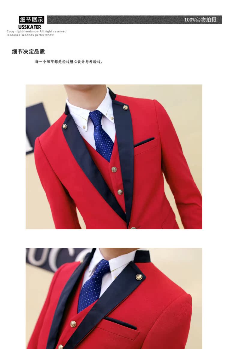 Mới tuxedo hộp đêm váy cưới phiên bản Hàn Quốc của bộ đồ mỏng phù hợp với thời trang phù hợp với ba mảnh trắng nam áo khoác nam