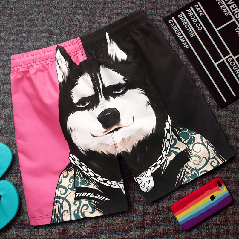 Guochao Resort Beach Pants Men's Speed Dry Couple 50% Pants Haschic Printed Shorts Warm Spring Water Park Swimming Trunks