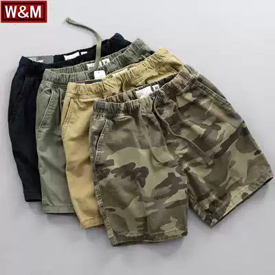 Summer new trend camouflage shorts men's American casual overalls pants four-point pants pure cotton heavy industry washed beach pants