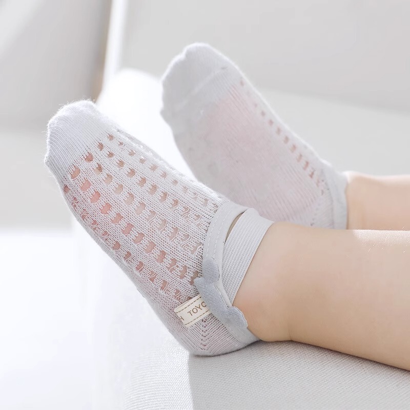 Summer Mesh Thin Children's Floor Socks for Air-Conditioned Rooms, Cartoon Baby Non-Slip Walking Socks, Tie-On Shoe Socks, Boat Socks