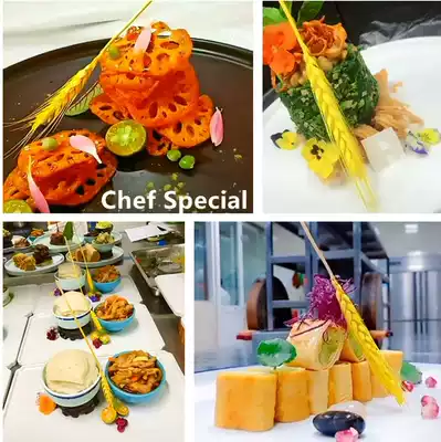 Golden wheat cold dishes and cold dishes decoration around the edge plate decorated with edible flowers and plants creative shape small ornaments