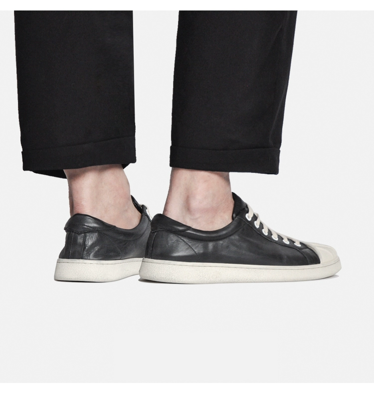 Giày nam mùa hè thoáng khí vỏ đầu giày nam phiên bản Hàn Quốc của xu hướng da thấp giúp giày đế bệt - Giày thấp