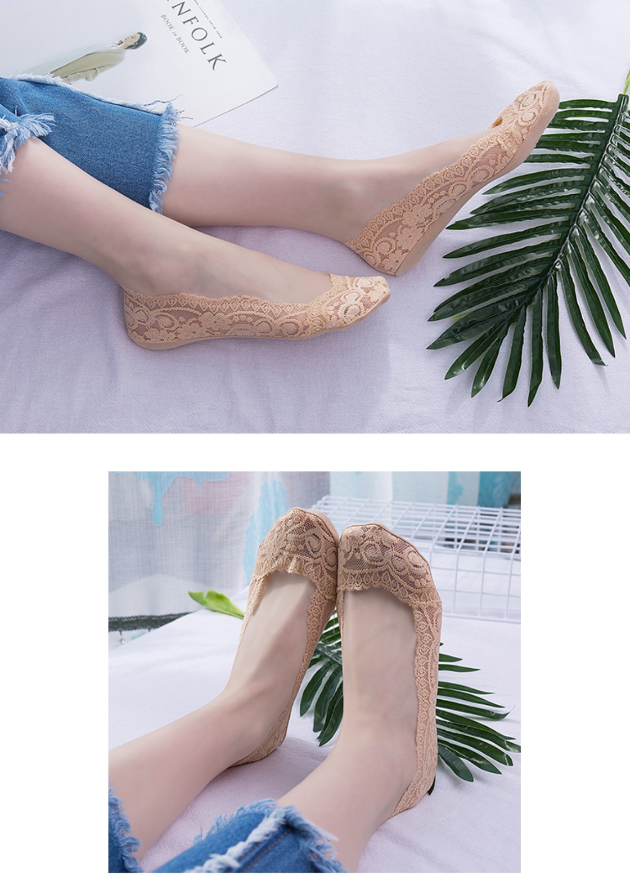 Vớ thuyền ren nữ mùa hè vớ cotton nông miệng thấp giúp vớ vô hình silicone chống trượt vớ mỏng phần vớ ngắn ống tất bông đi trong nhà