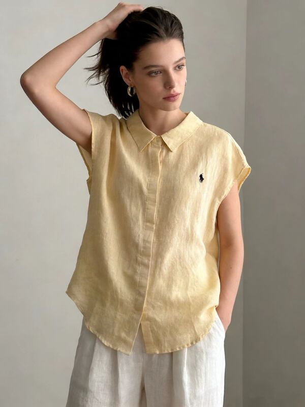 High-Quality 100% Linen Sleeveless Shirt with Horse Embroidery for Women, New Summer Style, Old Money Style, Versatile and Elegant Top High-Quality 100% Linen Sleeveless Shirt with Horse Embroidery for Women, New Summer Style, Old Money Style, Versatile and Elegant Top