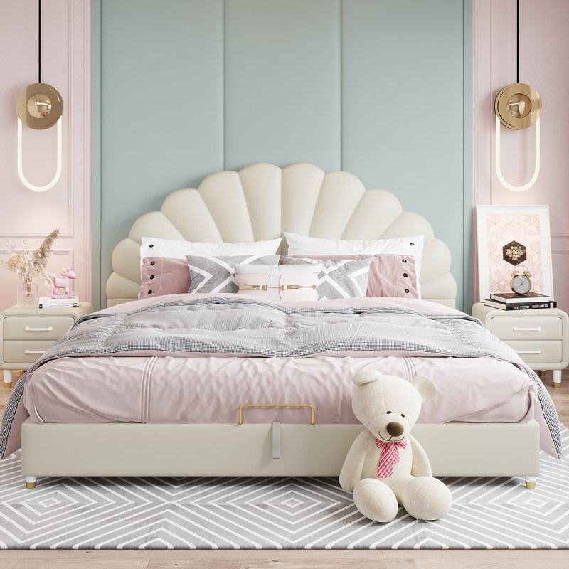 Nordic children's house leather bed Girl Hearts Cute Girls Bedroom Princess Bed Brief Girl Dream Little Fresher Bed