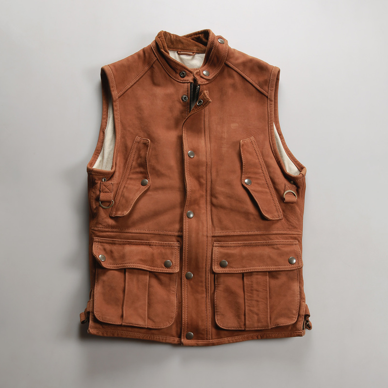 Hunter's Workwear Genuine Leather Vest Men's New Outdoor Casual Goatskin Vest Stand Collar Retro Leather Vest