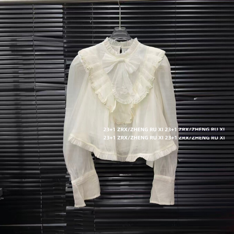 Fu Xinbo Women's Clothing Niche Design Asymmetrical Hem Spliced Lace Mesh Shirt Women 15570
