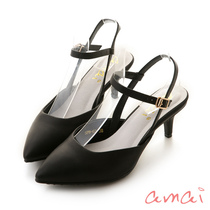 amai beautiful name ling powder fog sense pointed naked back heel hook belt middle heel shoes black