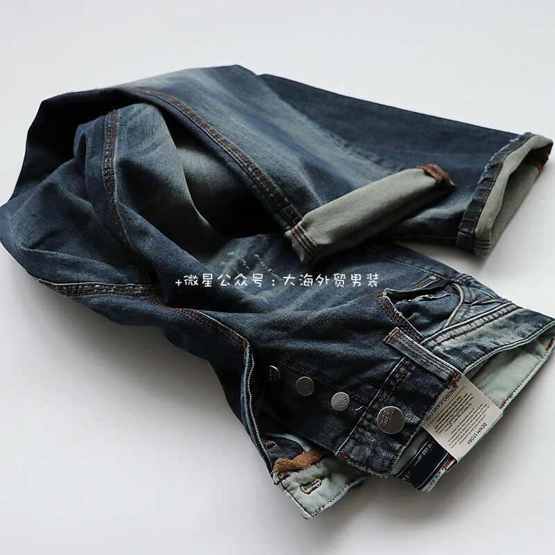 Export to Europe and the United States button placket 2019 autumn new men's retro washed worn jeans trousers tide