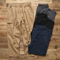 Yu Wenle Japanese retro twill multi-pocket overalls and lacquer points loose tapered daddy pants micro-collapse Haren pants tide