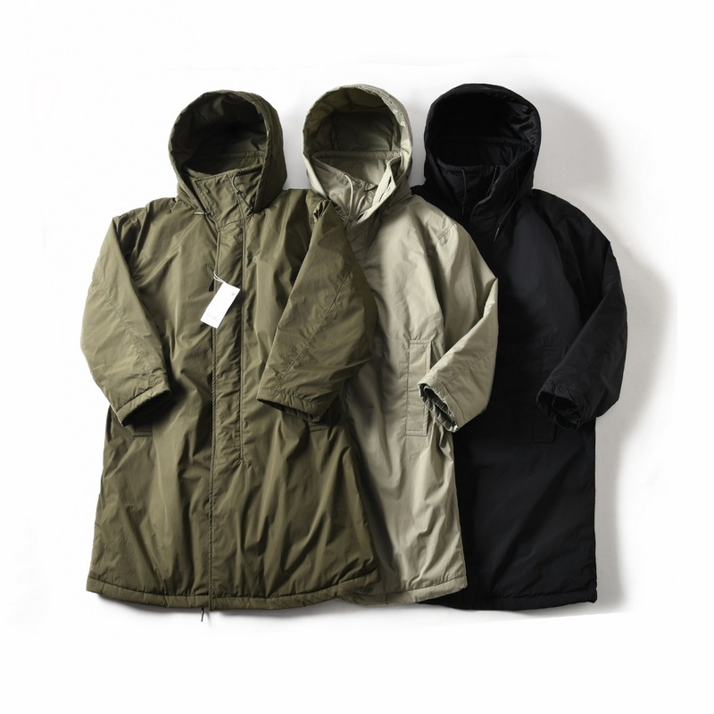 New Loose Casual Warm Stand-Up Collar Hooded Mid-Length Cotton Coat Trendy Cotton Jacket Trench Coat for Men and Women Autumn and Winter