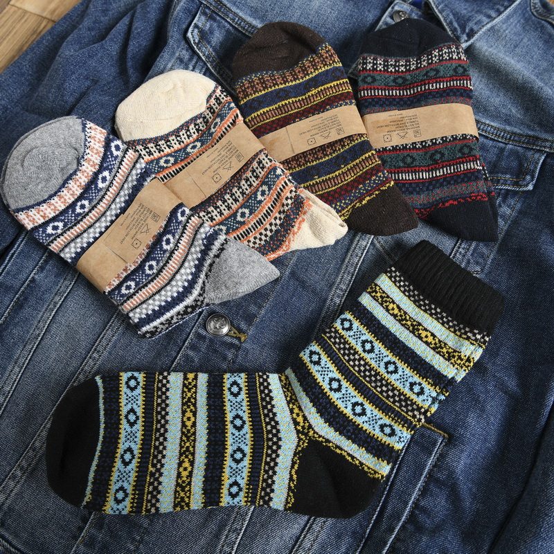 Ethnic style rabbit fur wool blended autumn and winter warm wool socks long tube elastic leather boots men's sweat-absorbing socks