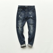 First-line big-name withdrawal cabinet cut foreign trade original single factory Yuwei single goods Mens elastic slim hole jeans tide
