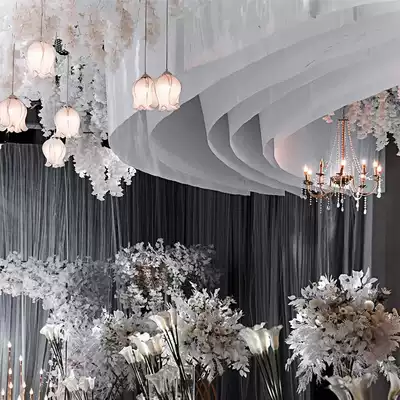 Milk silk wedding hotel flat hanging ceiling cloth elastic cloth hanging ceiling stage top decoration wedding hall layout festival cloth