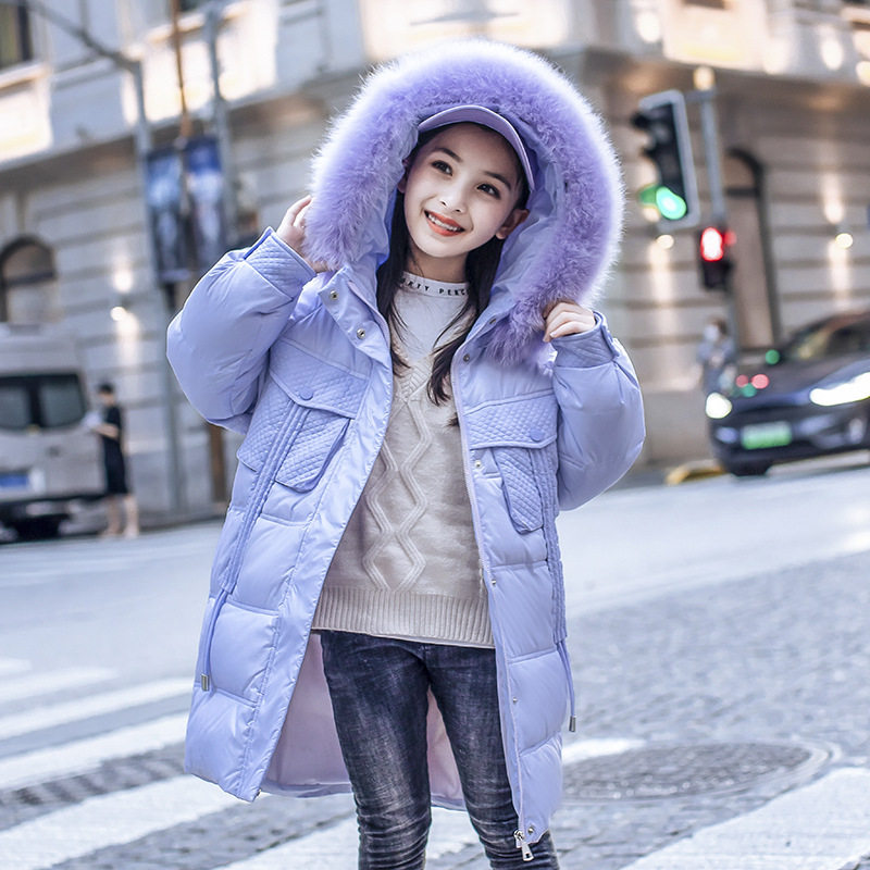 Korean girl's down jacket 2022 new winter dress middle - long Korean children's white duck jacket winter