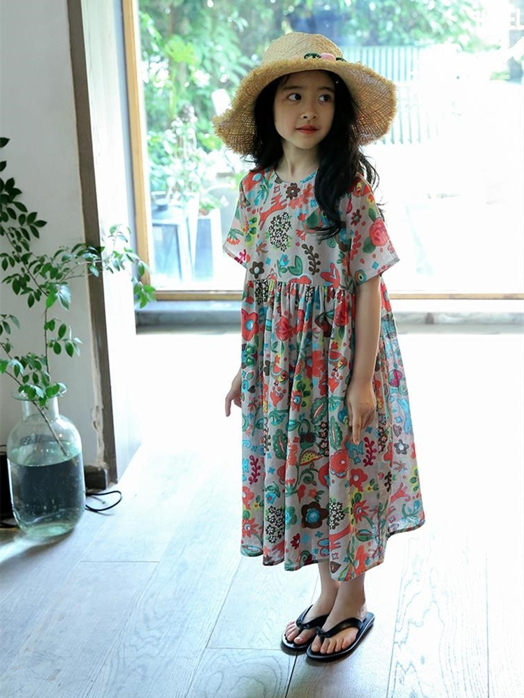 South Korean girl's little flower dress 2022 new dress summer dress in the big child super gas princess dress dress