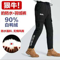 Childrens down pants Boys and girls thickened outside wear waterproof warm winter children removable white duck down liner