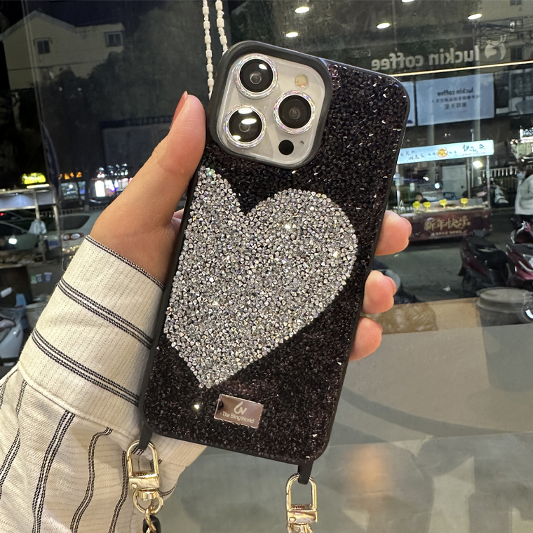 Shiny Rhinestone Diamond Bling Heart Luxury Girls 15, 14, 13, 12 iPhone Case