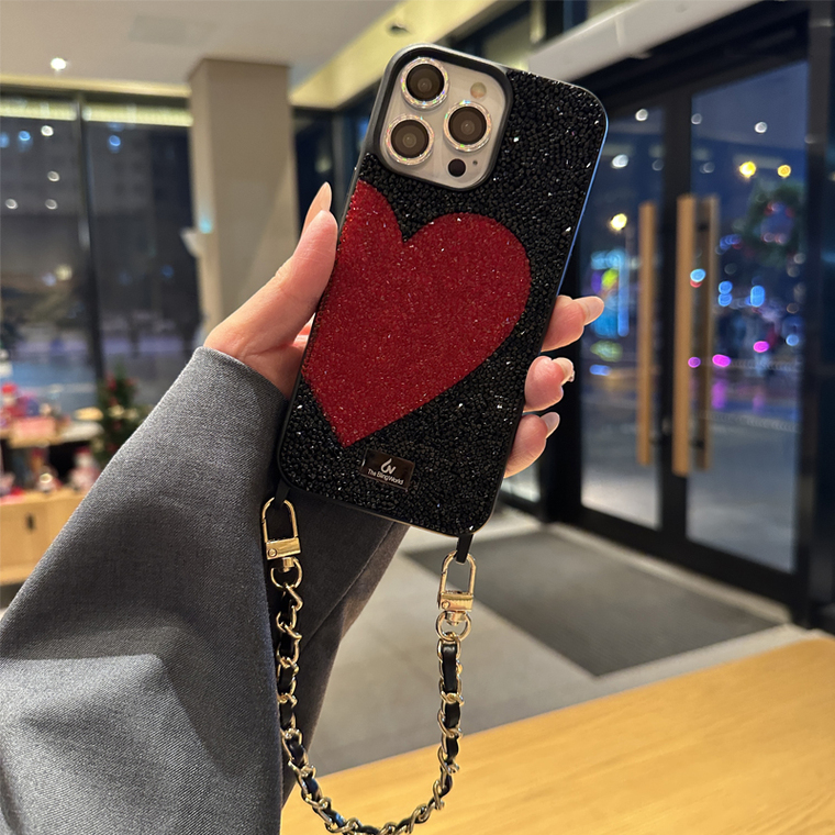 Shiny Rhinestone Diamond Bling Heart Luxury Girls 15, 14, 13, 12 iPhone Case