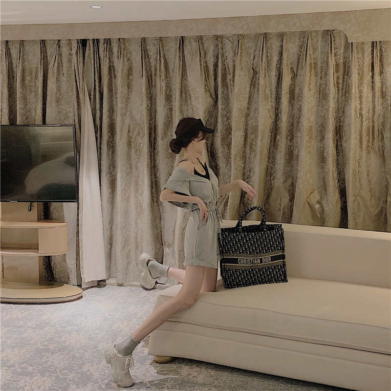 VK旗艦店 韓系連帽寬鬆抽繩連身褲套裝短袖褲裝