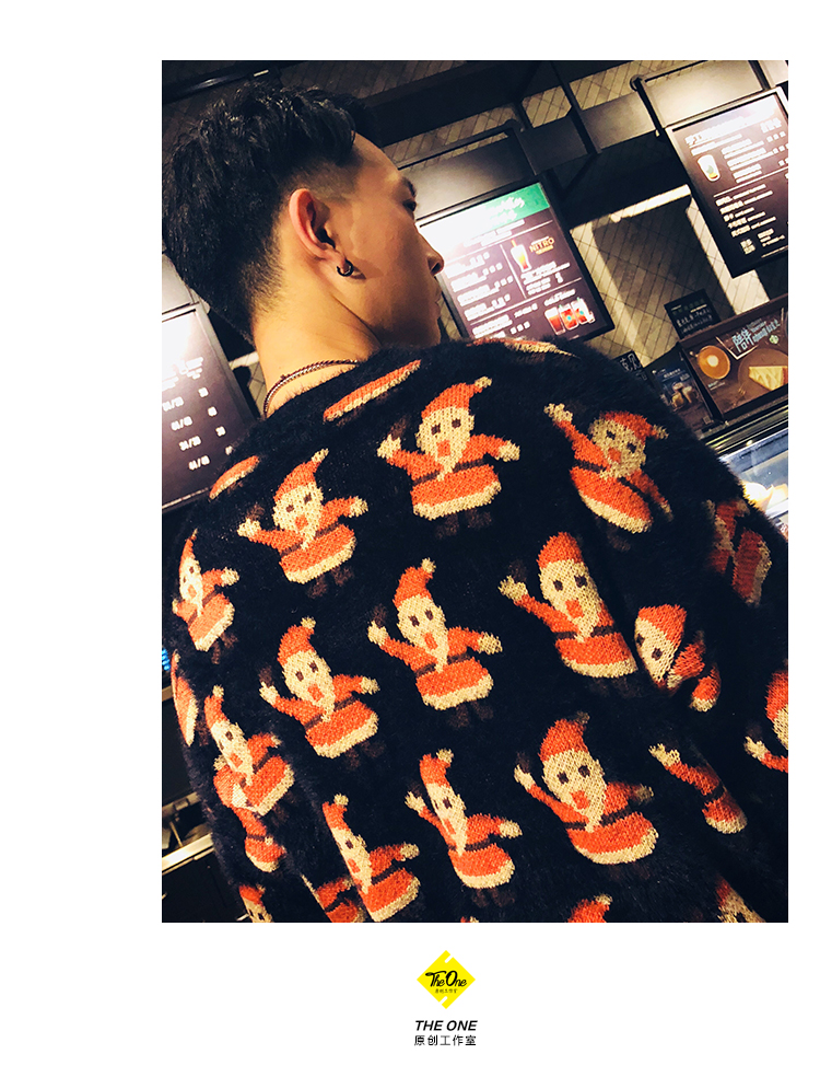2018 Nhật Bản retro phong cách Harajuku Santa áo len thêu cổ tròn áo len cho nam và nữ áo len gile nam