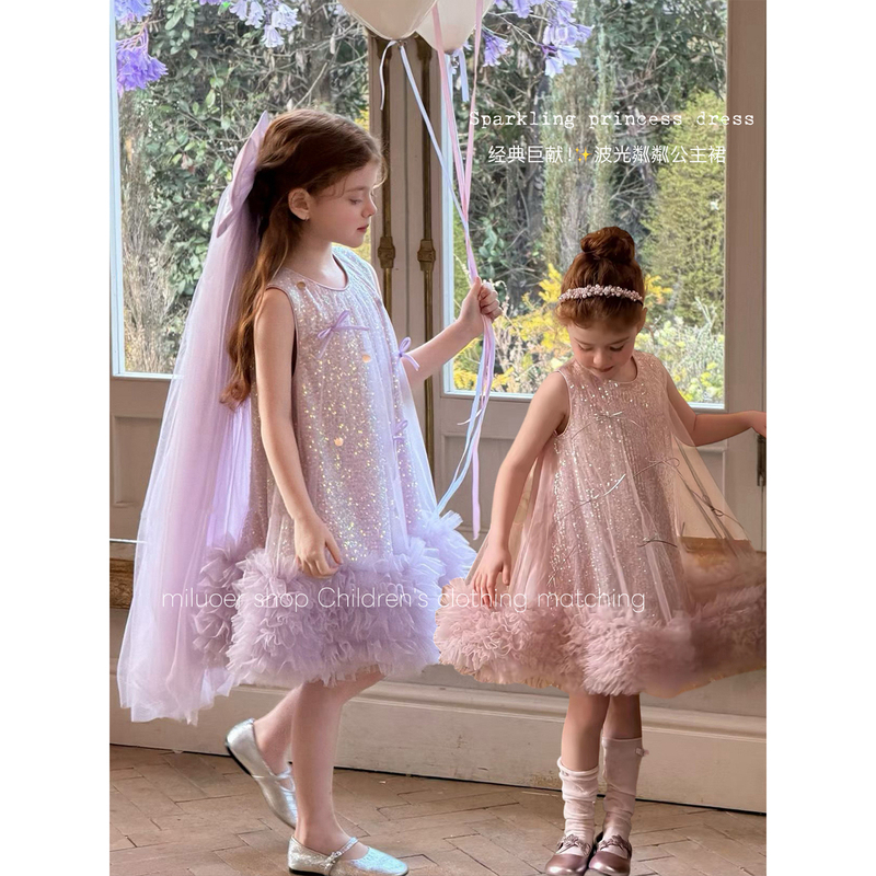 Girls' Dress with Tulle, Baby Birthday Summer Princess Dress, Tutu Dress, Purple Sleeveless Vest Dress Girls' Dress with Tulle, Baby Birthday Summer Princess Dress, Tutu Dress, Purple Sleeveless Vest Dress