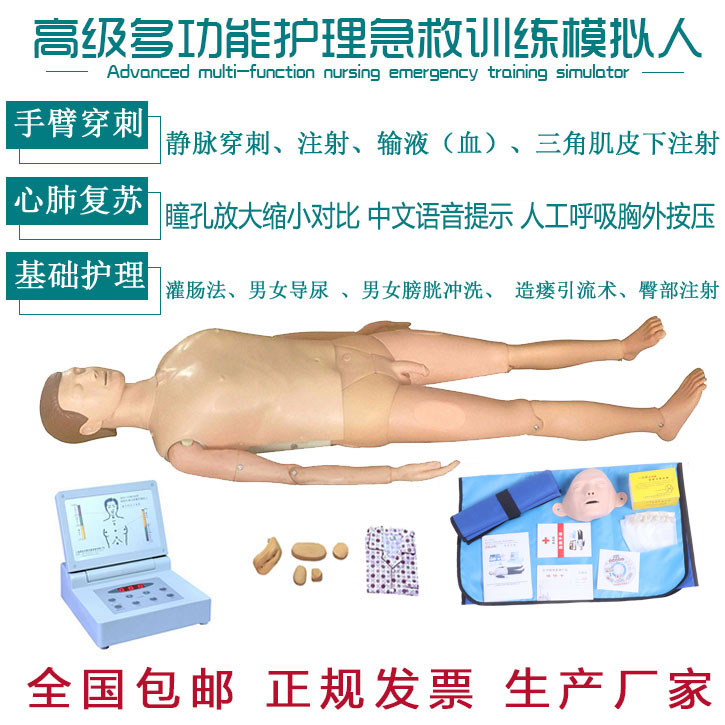 弘模多功能护理急救训练模拟人心肺复苏假人穿刺护理男女导尿模型