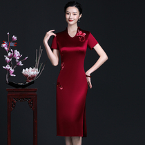 2021 new qipao Mom dress Wedding Banquet Embroidered High-end Bridal Wedding Acetate mother-in-law gown marrying daughter