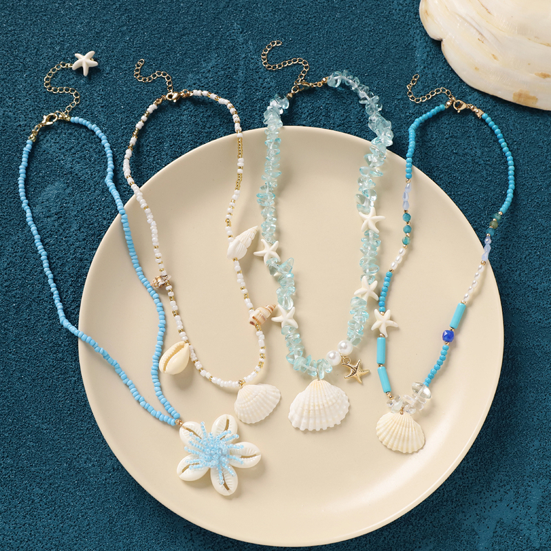 Bohemian Shell and Starfish Necklace, Vintage Vacation Style Clavicle Chain, Seaside Ethnic Style Choker, Niche Accessories for Women