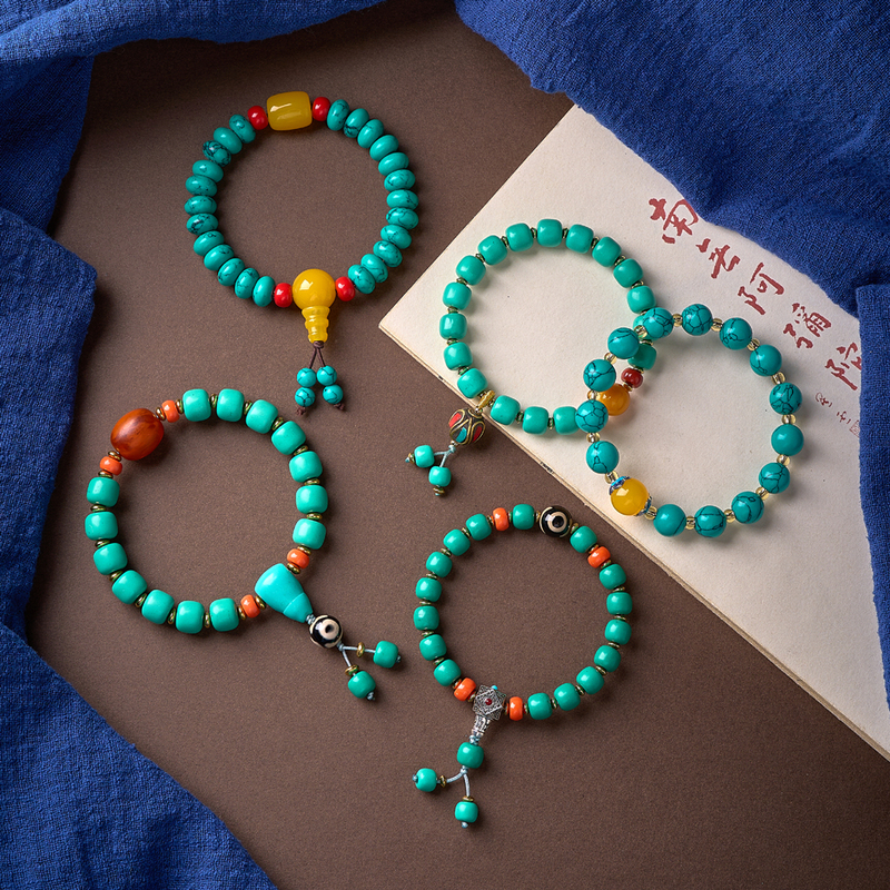 Tibetan-Style Vintage Turquoise Bracelet for Men and Women, Single-Circle Play Bracelet, Niche Design, Ethnic Style Hand-Held Accessory