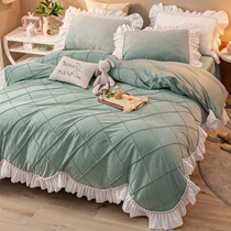 Winter R coral velvet white four-piece Net red double flannel quilt cover crystal velvet suede bed dress Princess