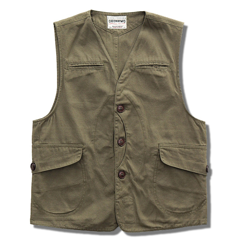 Work Vest for Men, American Casual Hunting and Fishing Style, Replica Scimitar, American Retro Canvas Multi-Pocket Vest