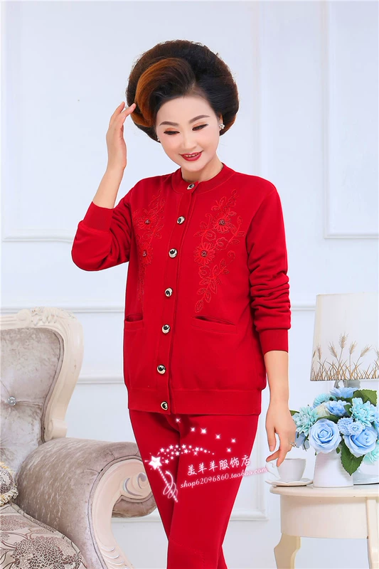 Trung niên và nhung nhiệt đồ lót phụ nữ cộng với phân bón để tăng cardigan ấm phù hợp với dày lên trên chất béo MM cuộc sống-năm đỏ