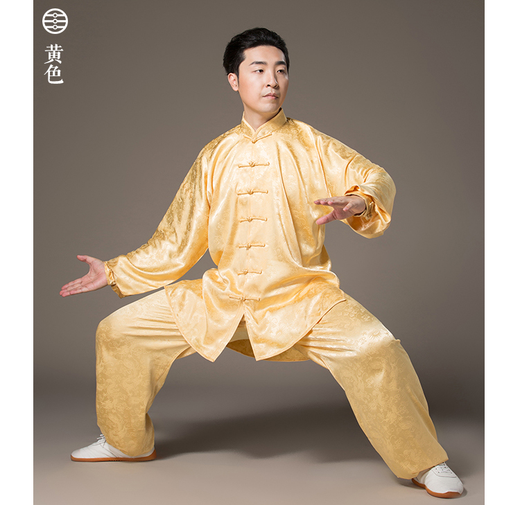 Satin silk satin dragon tattoo taiji clothes men and women taijiquan performances costumes Spring and autumn summer in elderly practice Chen Jiagou